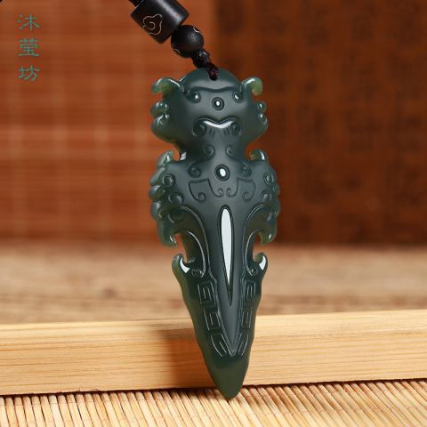 沐莹坊 新疆和田玉玉坠新疆青玉金刚杵玉吊坠挂件挂饰男女本命年玉饰